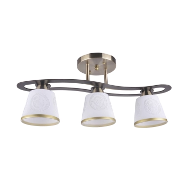 Lustra Klausen ALBA 3 3XE27 15W LY-3182, interior, culoare bronz antic, maro, abajur alb, auriu