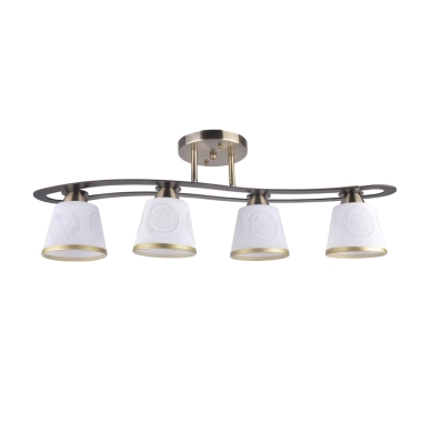 Lustra Klausen ALBA 4 4XE27 15W LY-3183, interior, culoare bronz antic, maro, abajur alb, auriu