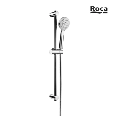 Set dus Roca Stella: para dus ø 10 cm 1 functie, bară dus 70 cm cu suport culisant, furtun flexibil PVC 1,7 m