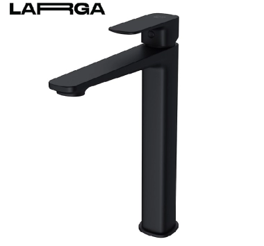 Baterie lavoar inalta Cersanit Larga, montaj pe blat, negru mat, inaltime 29cm, lungime pipa 18cm, S951-391