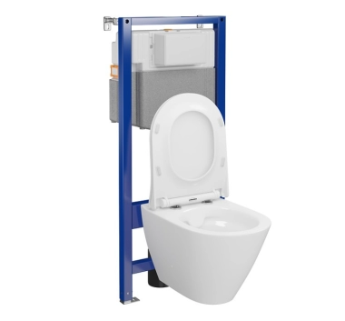 Set WC suspendat Cersanit C14 City oval, cleanon, cu rezervor incastrat Aqua 50, capac duroplast slim, soft close, S701-794