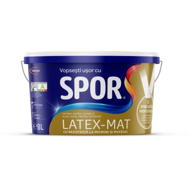 Vopsea super-lavabila SPOR alba mata pentru interior LATEX MAT 8L