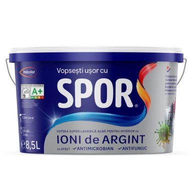 Vopsea super-lavabila SPOR alba matapentru interior cu Ioni de Argint 8.5L