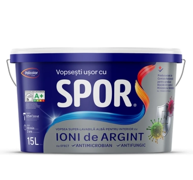 Vopsea super-lavabila SPOR alba matapentru interior cu Ioni de Argint 15 L