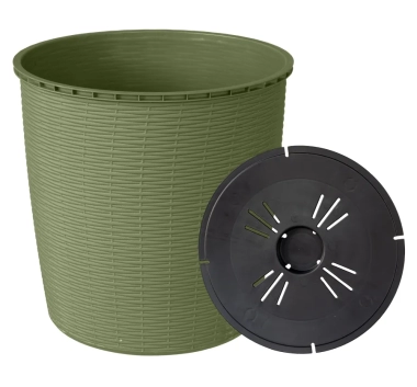 Set ghiveci finisaj ratan cu farfurie 2.75l verde