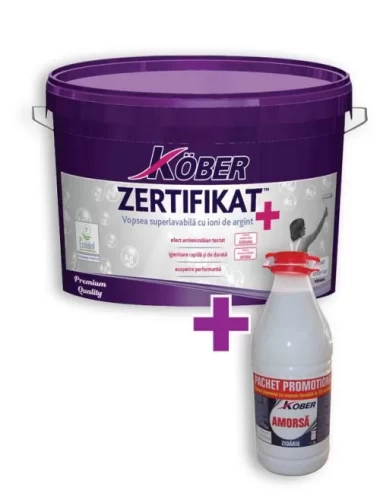 Vopsea lavabila Zertifikat Plus New 15l + amorsa 3l Kober