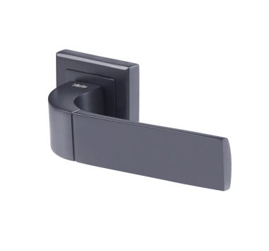 Maner Bologna cu rozeta pentru WC, aluminiu, mecanism cu arc pentru revenire, grosime rozeta 8 mm, rozete cu baza si capac filetat, recomandat pentru usi de interior cu grosime 35-50 mm, finisaj negru, 35-ZR-8x8-A003-WC-56-11