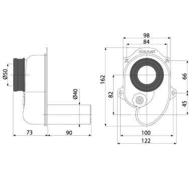 Sifon urinal incastrat perete, orizontal, DN40, Alca A45B