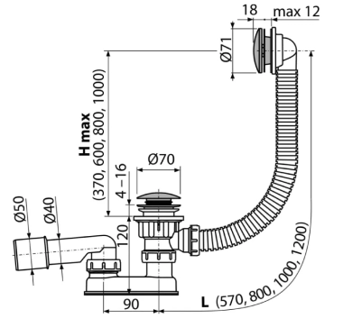 Ventil cada click-clack sifon metalic, antimiros, Alca A504CKM