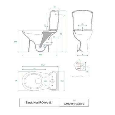 Set combo WC Fayans Hori, rezervor cu mecanism si capac Termoplast WM821HR3U00LDF2 